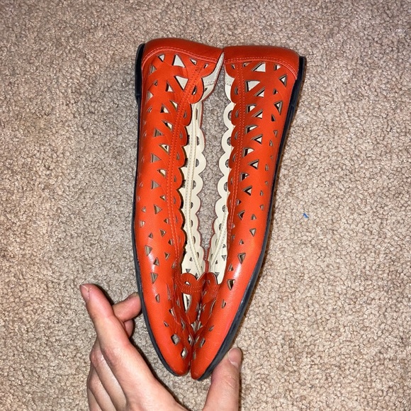 Coral Red open cut leather ballet flats size 8.5 - Picture 5 of 5